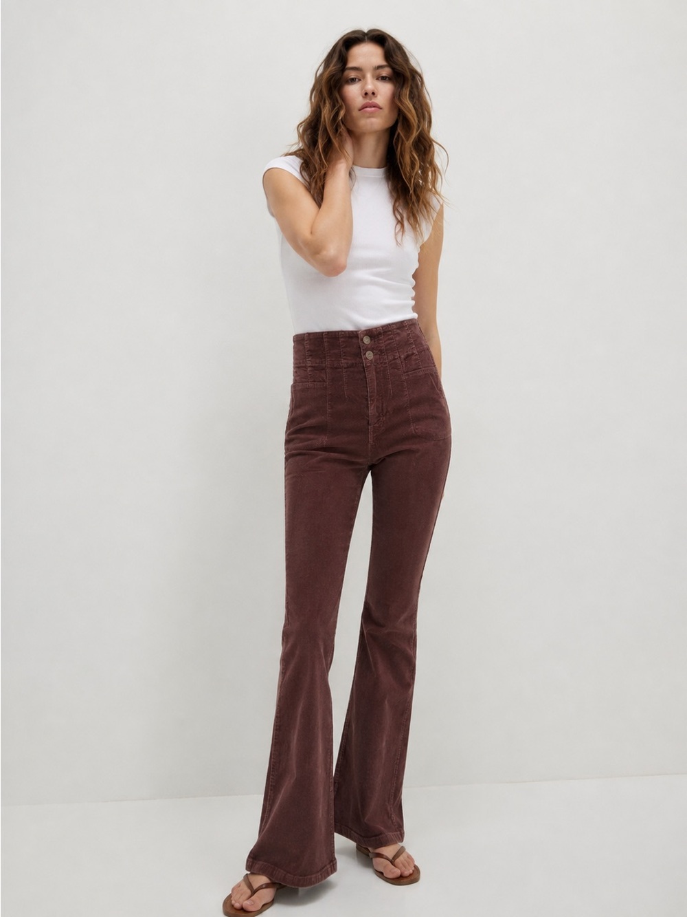 Free People We The Free Brown Corduroy Flare Pants Size 25 High Rise